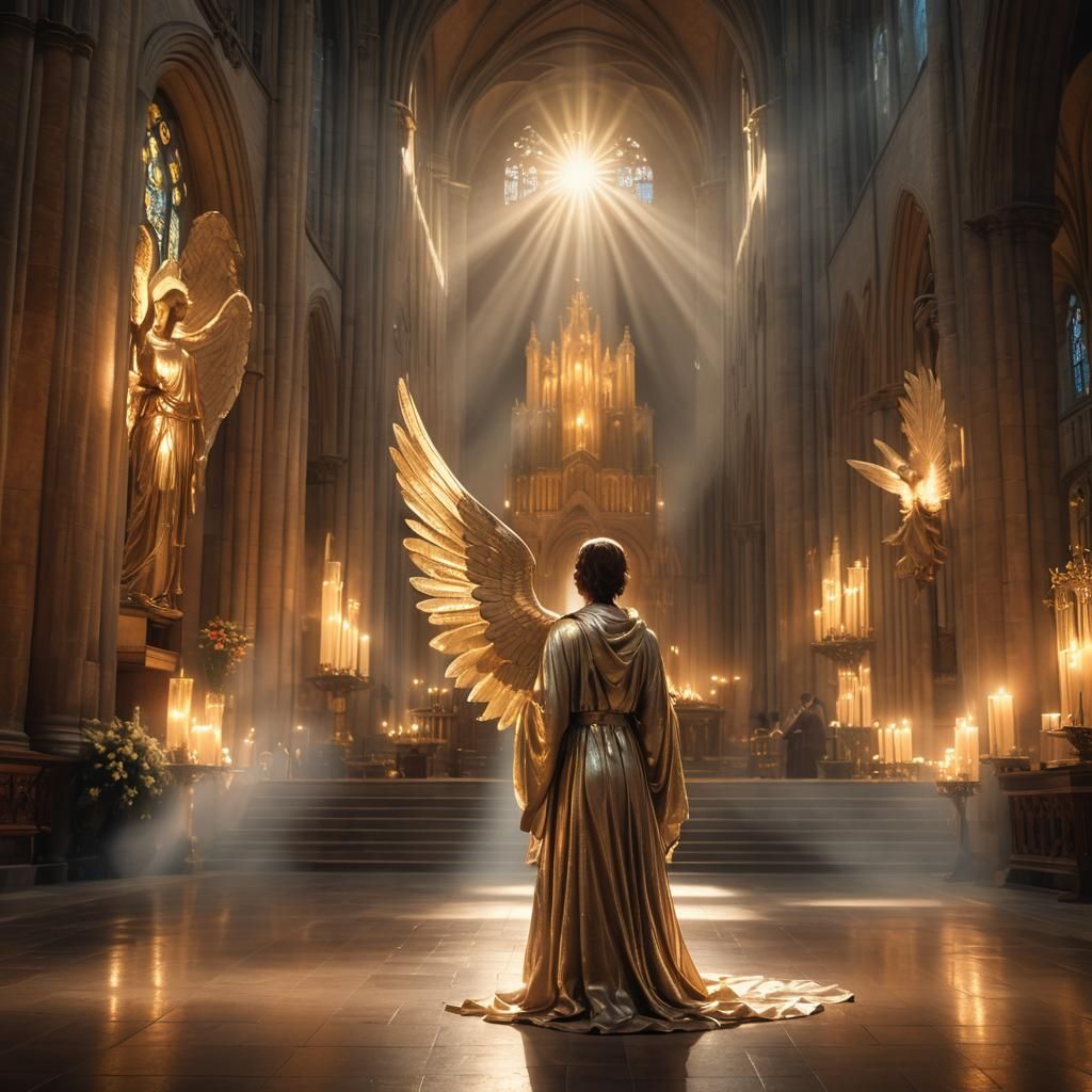 Angel in Cathedral: Divine Realism Scene