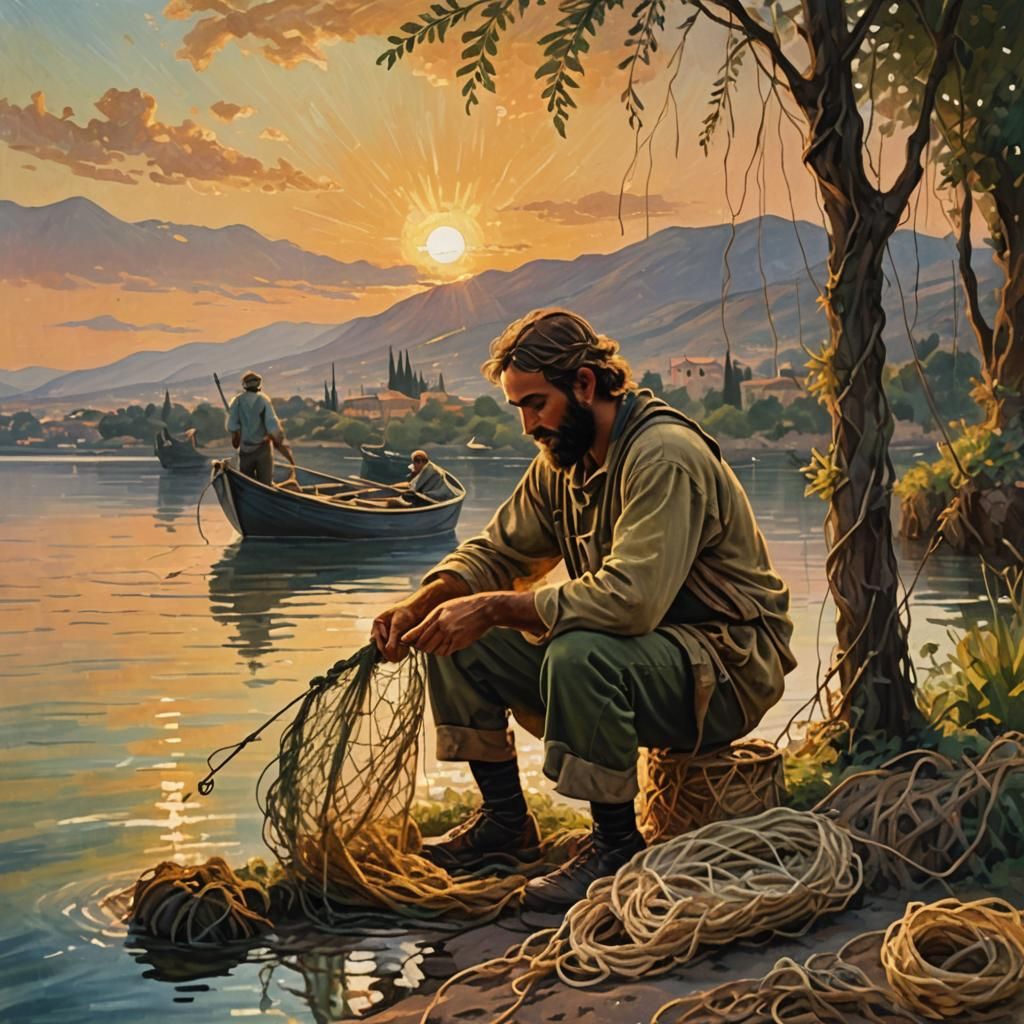 Impressionist Fisherman Scene on the Sea of Galilee