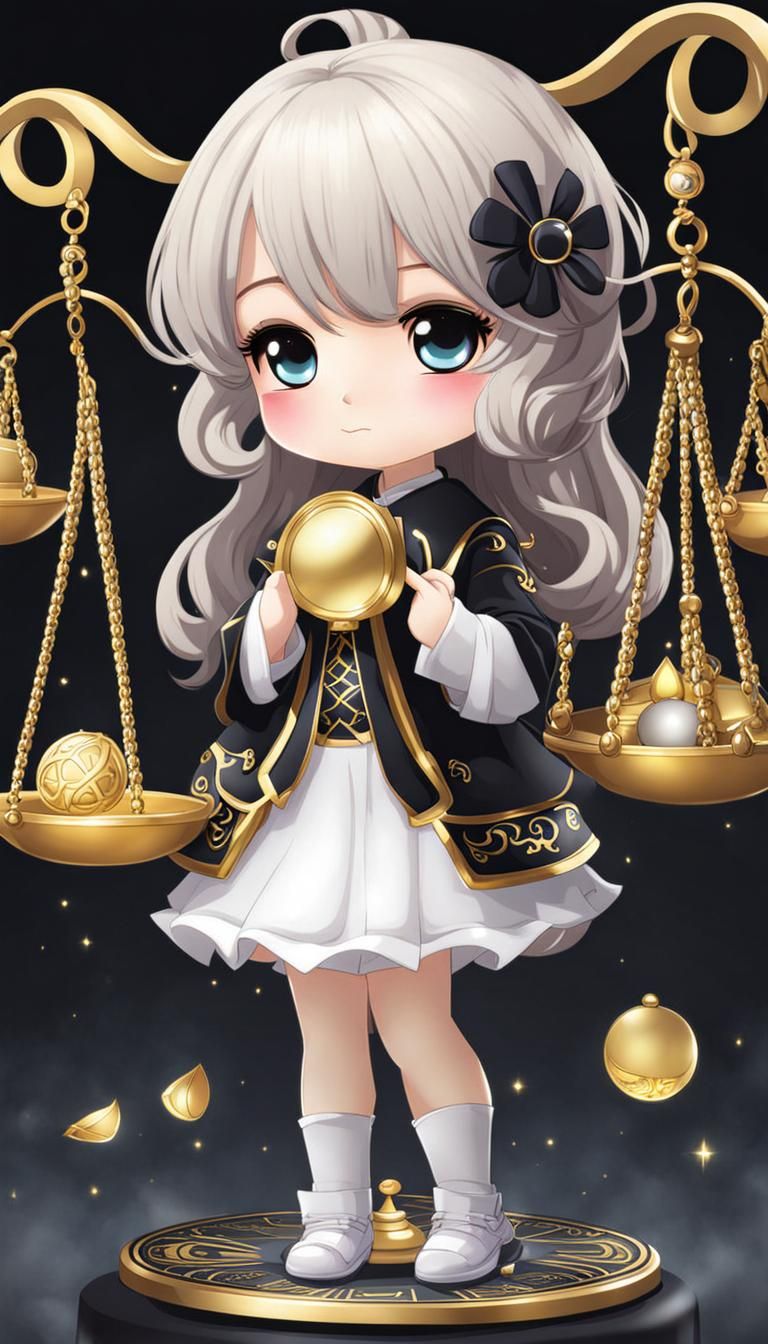 Chibi Black Hair Girl with Libra Scale