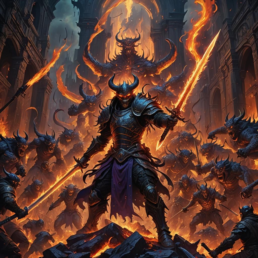 Epic Battle Against Demons in Apocalyptic Hell