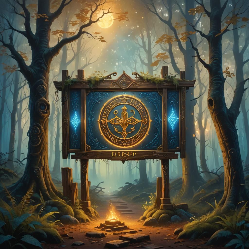 Mystical Gathering Items Sign in Fantasy Forest