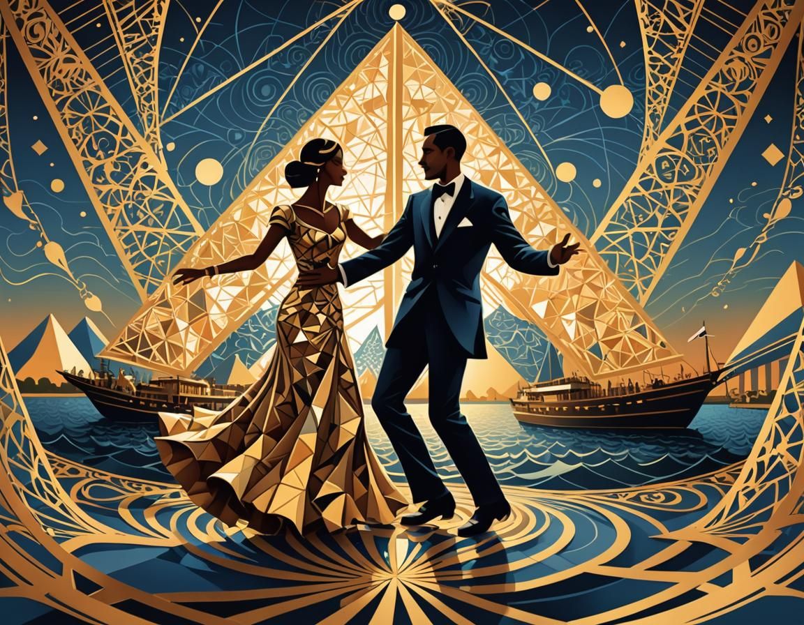 Romantic Nile Dance: Abstract Fractal Vector Art