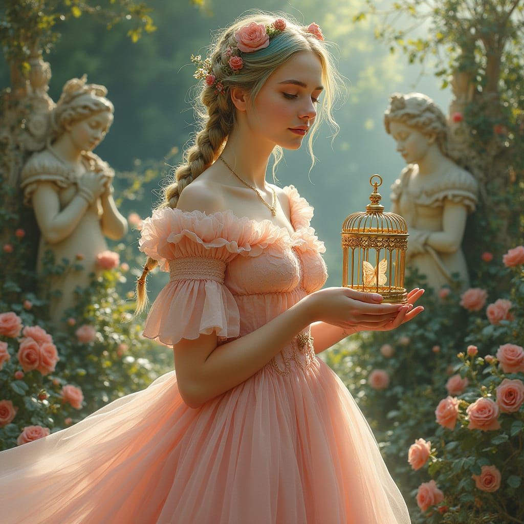 Ethereal Victorian Goddess in a Forgotten Garden