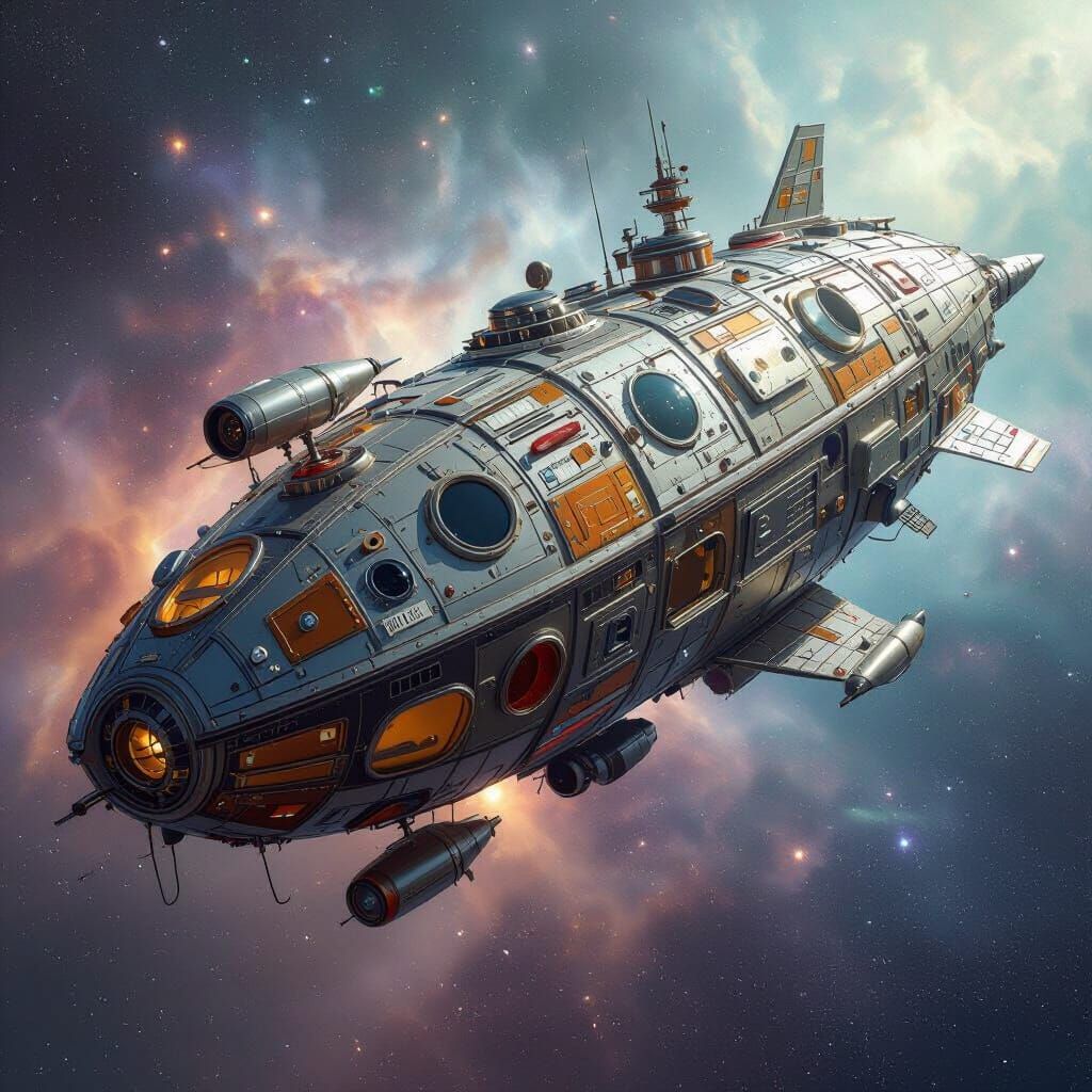 Kitchen Utensil Spaceship in Galactic Scene