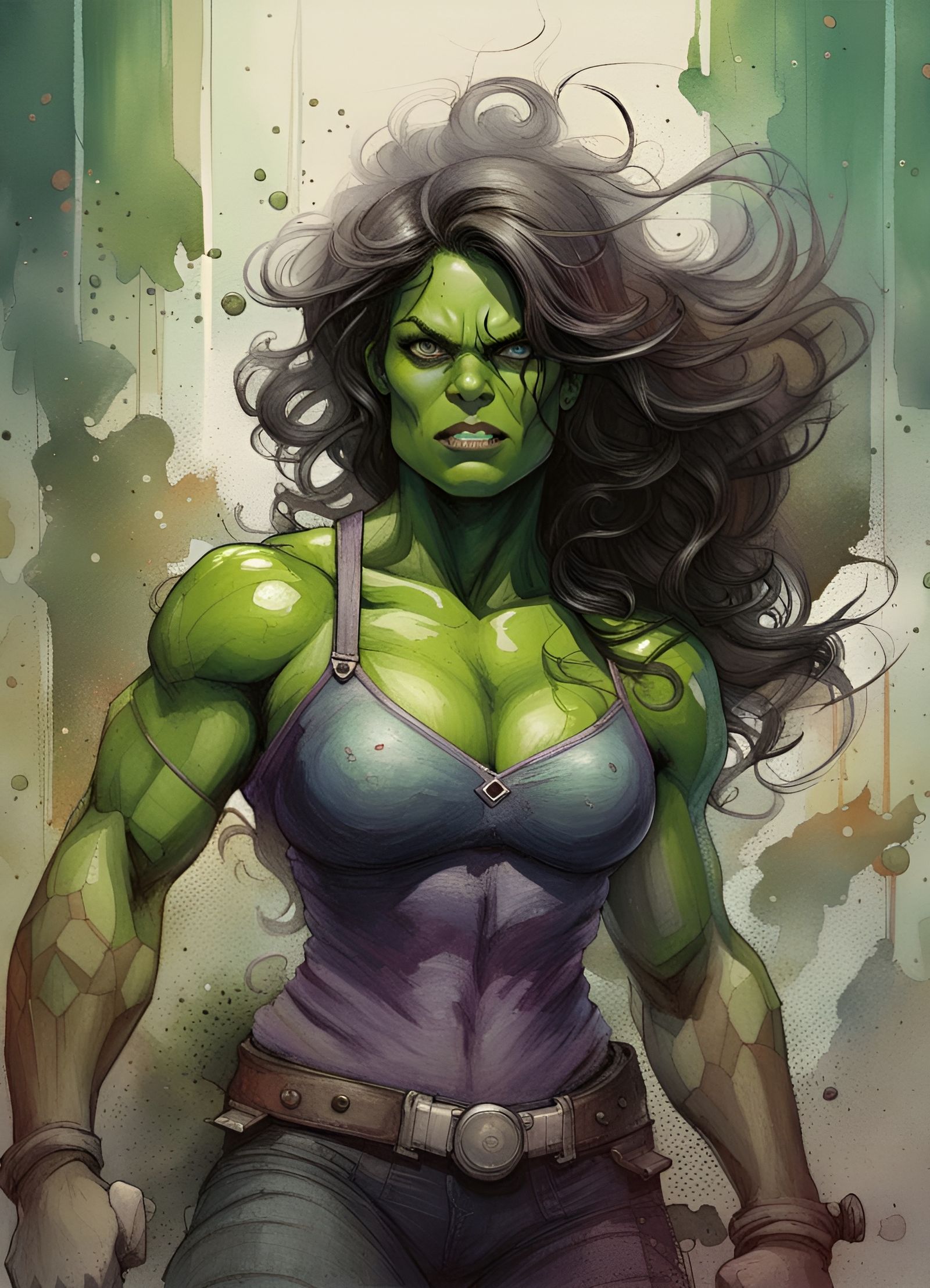 She Hulk Bodybuilder Crayon Caricature, Detailed Album Art