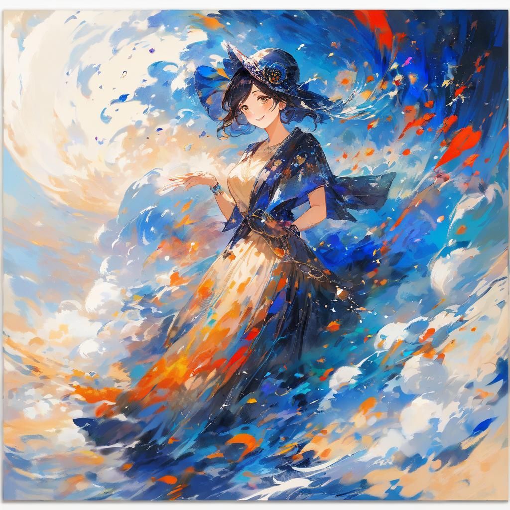 Elegant Anime Woman with Painterly Triadic Colors