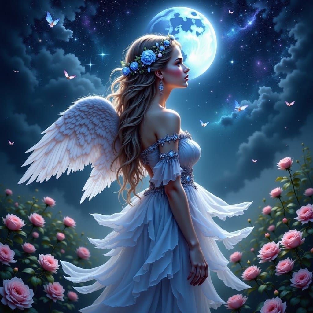 Guardian Angel in Mystical Rose Garden