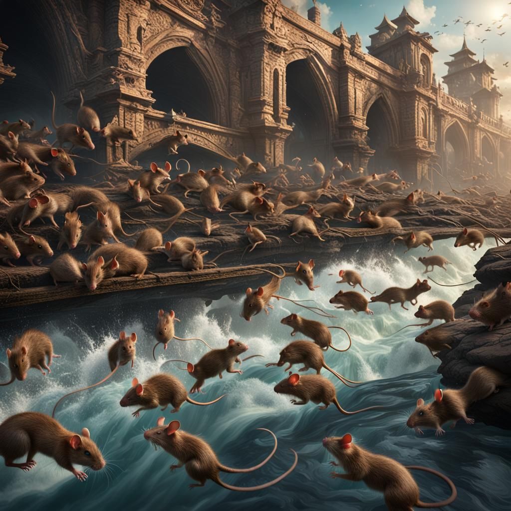 Brown Rats Racing into a River