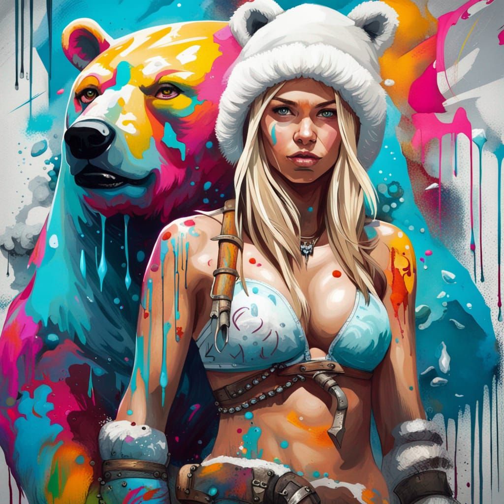 Viking Graffiti: Nordic Girl and Polar Bear