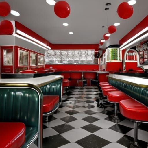 Atmospheric 1950s Diner with Square Tiles