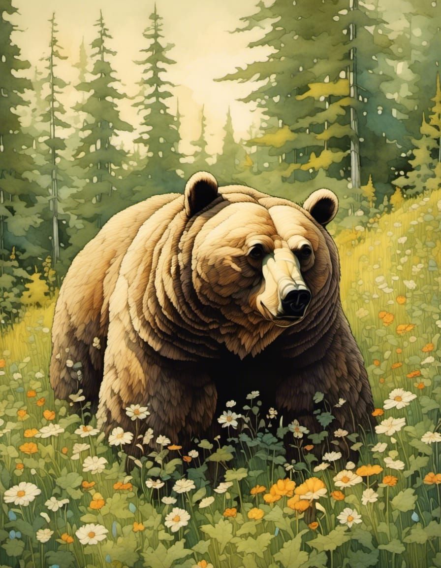 Obese Bear in Sunny Meadow