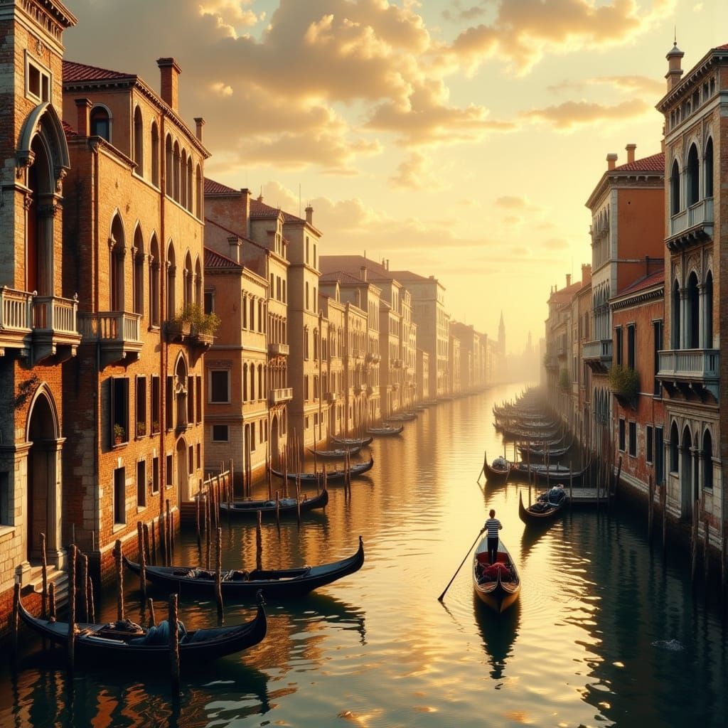 Venice Sunrise Over Grand Canal in Photorealistic Style