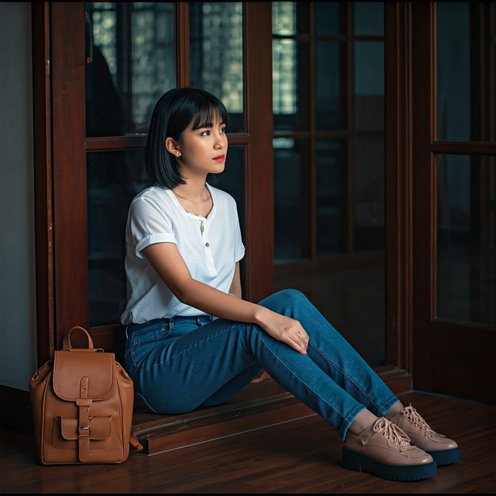 Sitting Thai Beauty in Dramatic Bangkok Apartment Genkan