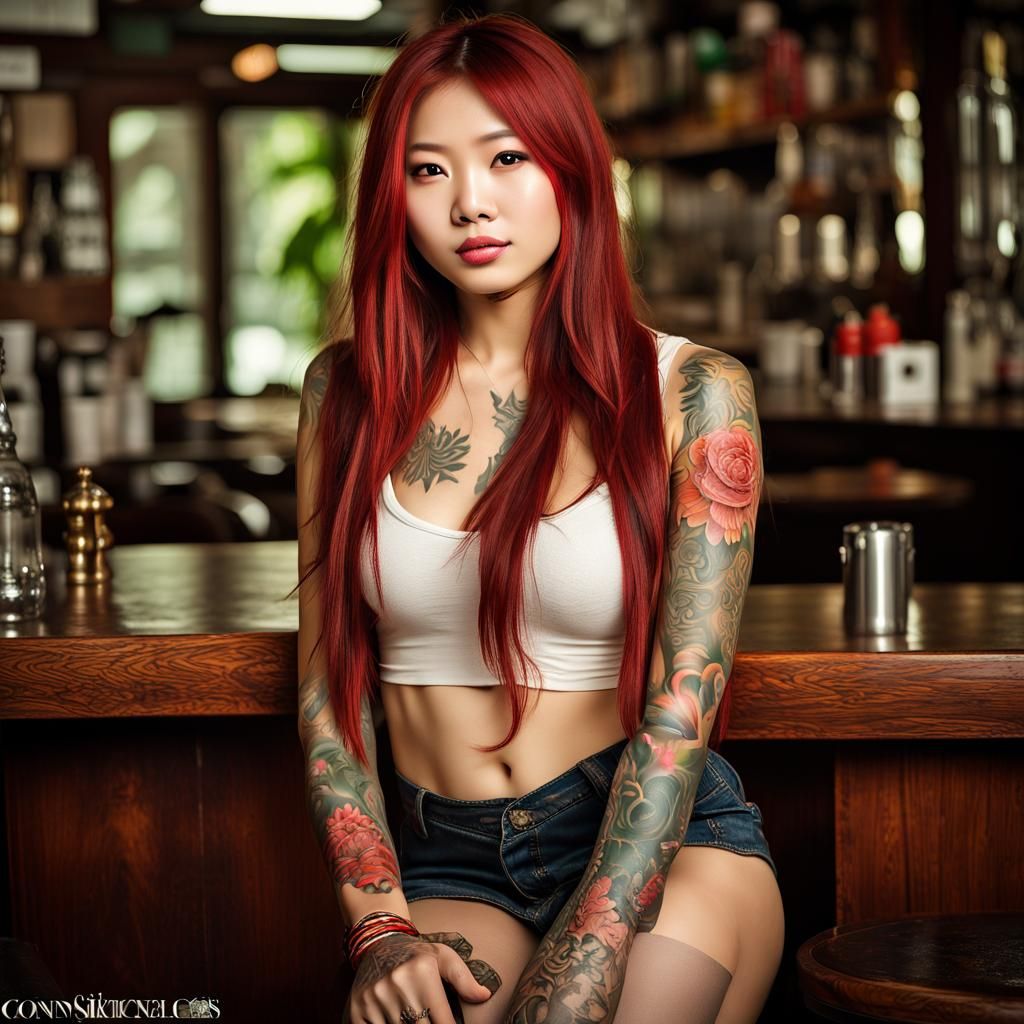 Pattaya Bar girl tattoos all over