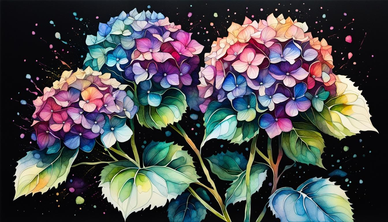 Luminous Hydrangea with Alcohol Ink Splashes