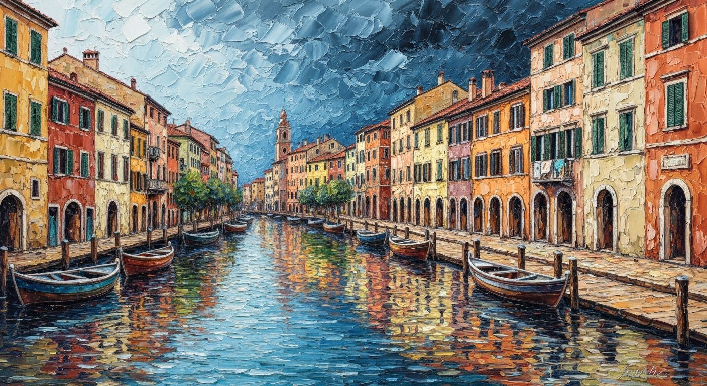 Whimsical Italian Cityscape: Detailed Acrylic Impressionism