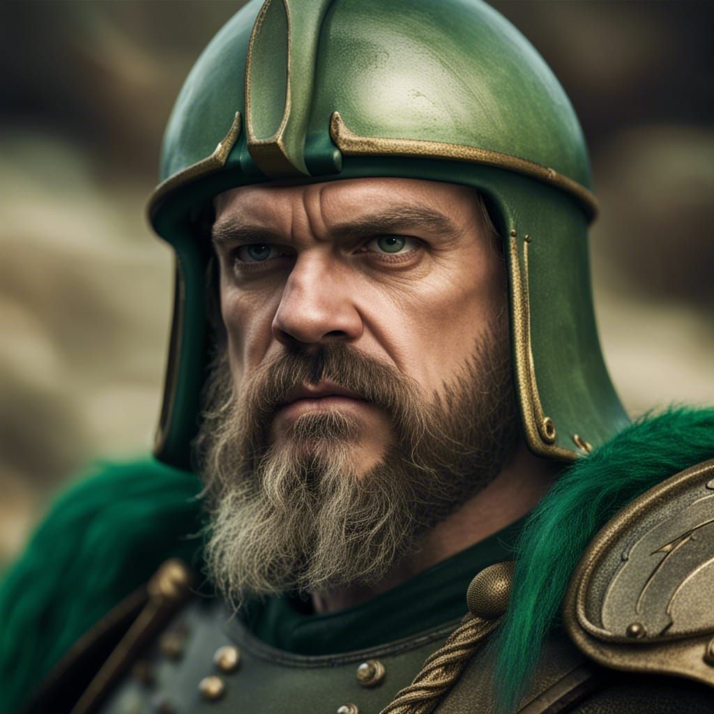 Green Dwarf Soldier Portrait in Gladiator Gear