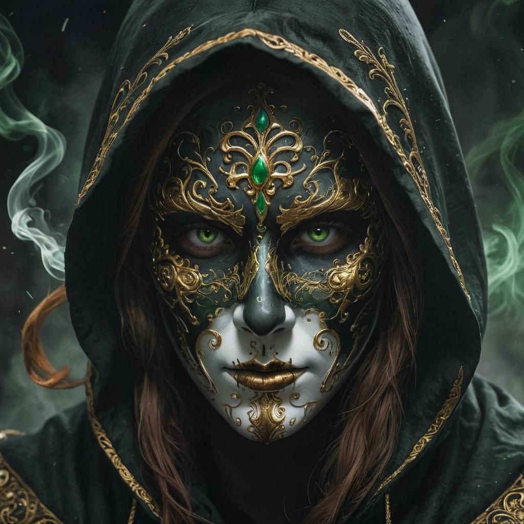Assassin in Hooded Cloak with Venetian Mask