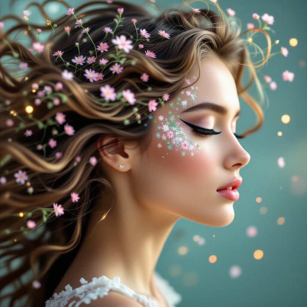 Woman's Hair Transforms into a Stormy Sea