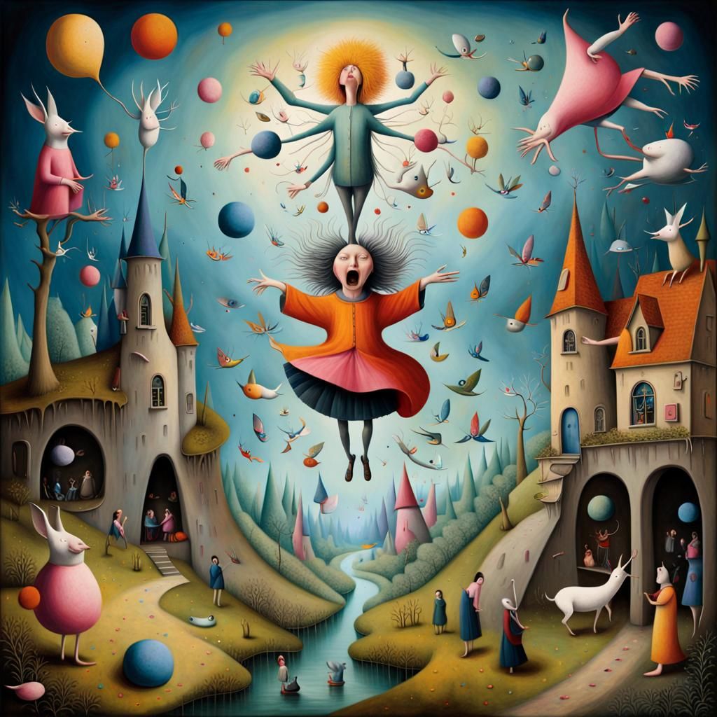 Gleeful Lunatic: Surreal Hyperrealist Composition