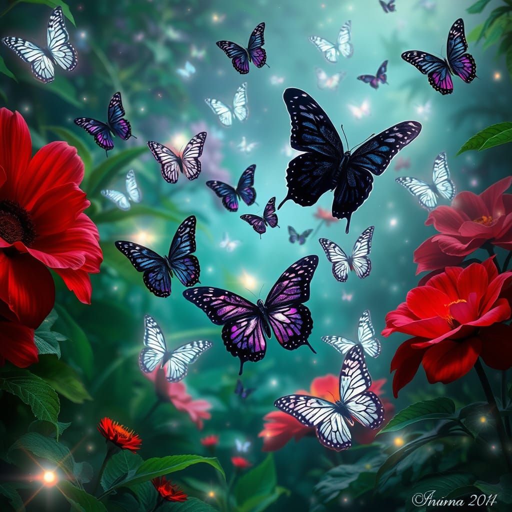 Ethereal Butterflies Dance in Inanna's Cosmic Garden
