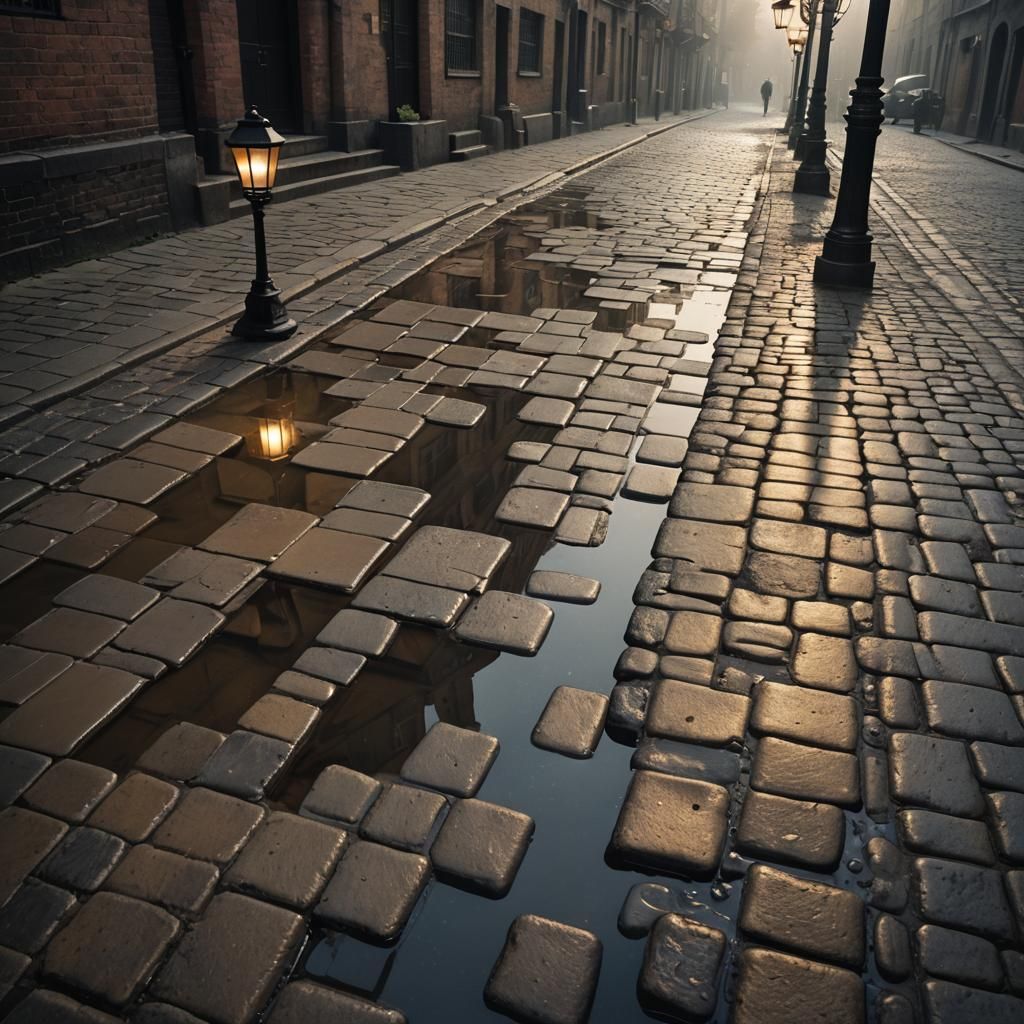 Gas Lamps Illuminate Ancient City Street