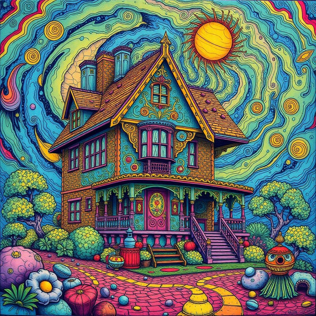 Psychedelic House in Underground Comix Style
