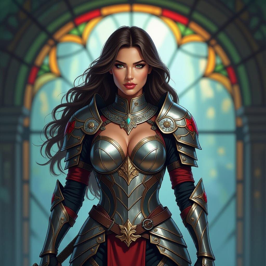 Fantasy Warrior in Stained Glass Armor