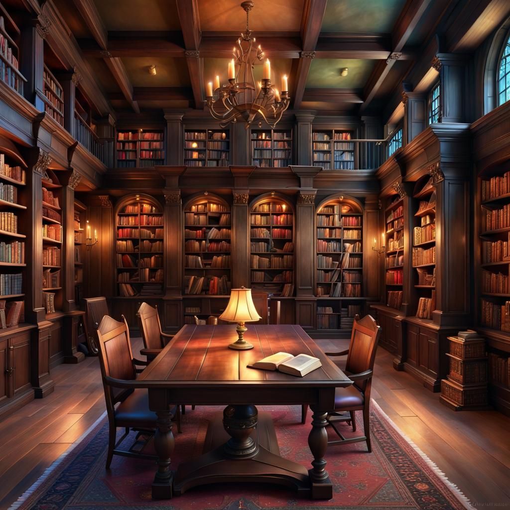 Medieval Library with Candlelight in Digital Art Style
