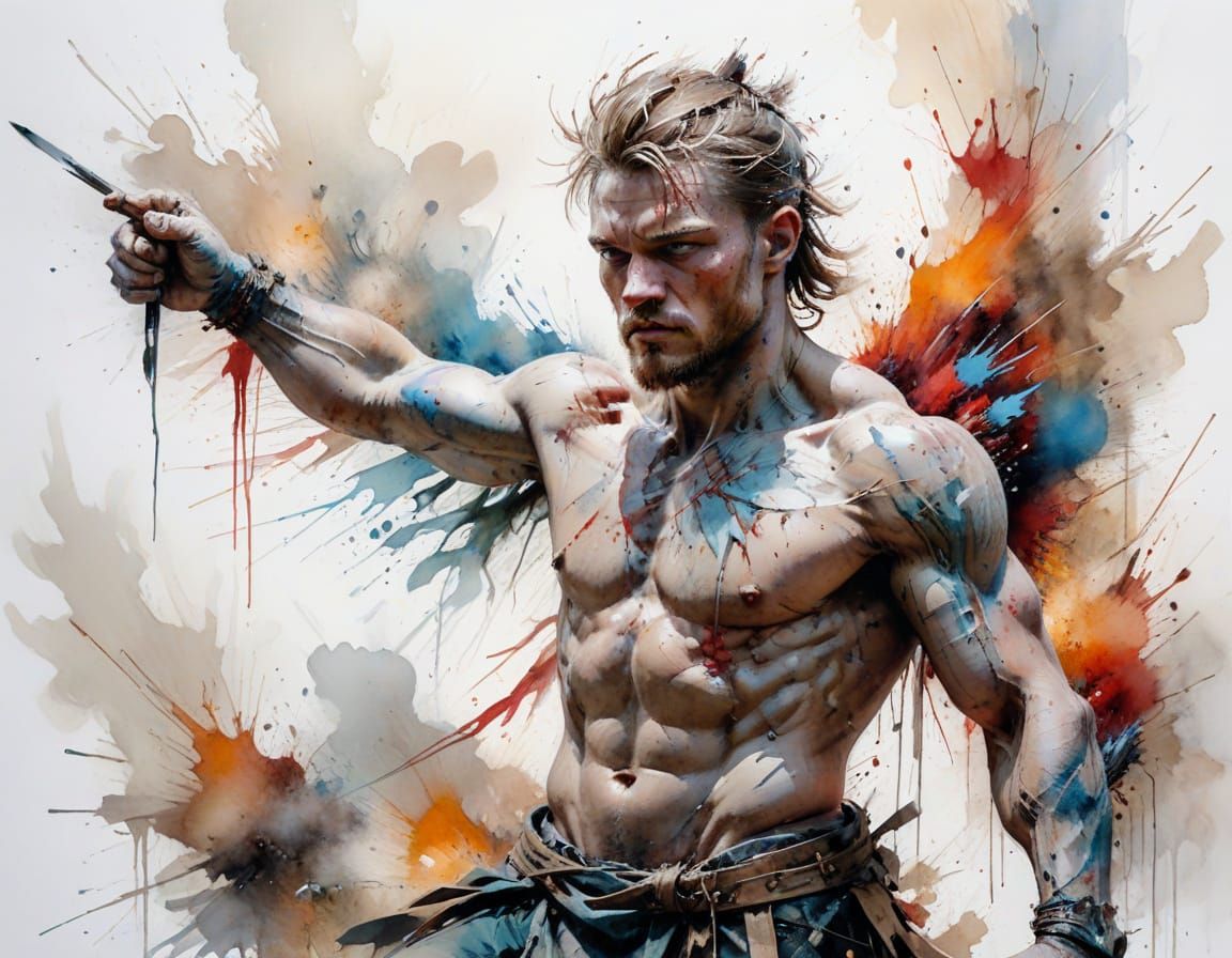 Ivar the Boneless in Watercolour Battle Scene