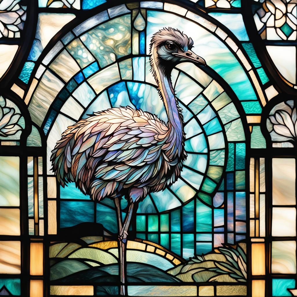 Holographic Stained Glass Ostrich Arabesque