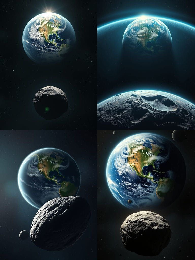 Epic Oil Painting of Earth from Asteroid Perspective