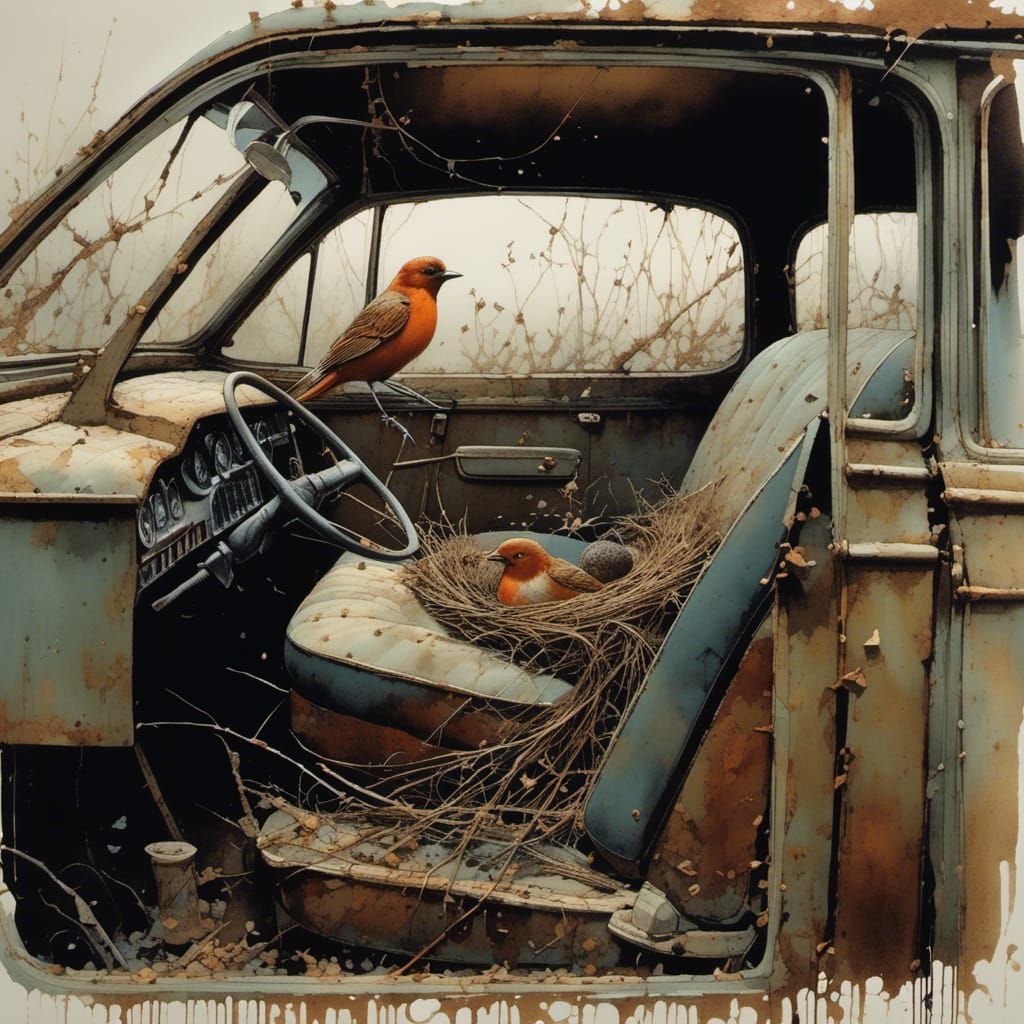 Rusted Car Sanctuary in a Forgotten World