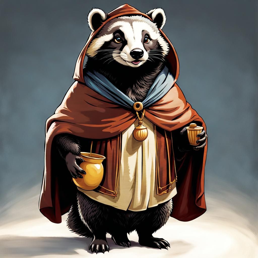 Anthropomorphic Badger as Cheerful Friar Tuck