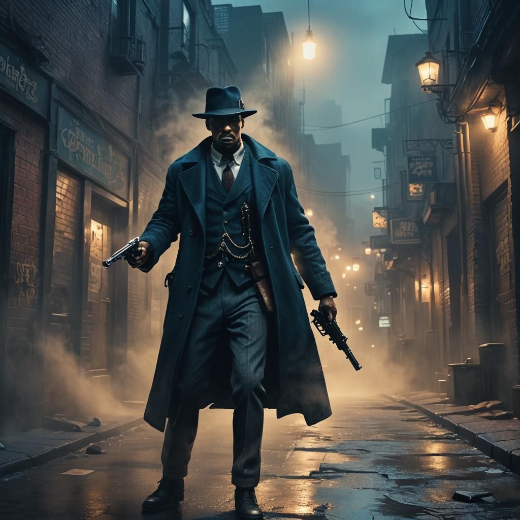 1920s Gangster in Smoky Alley, Noir Concept Art