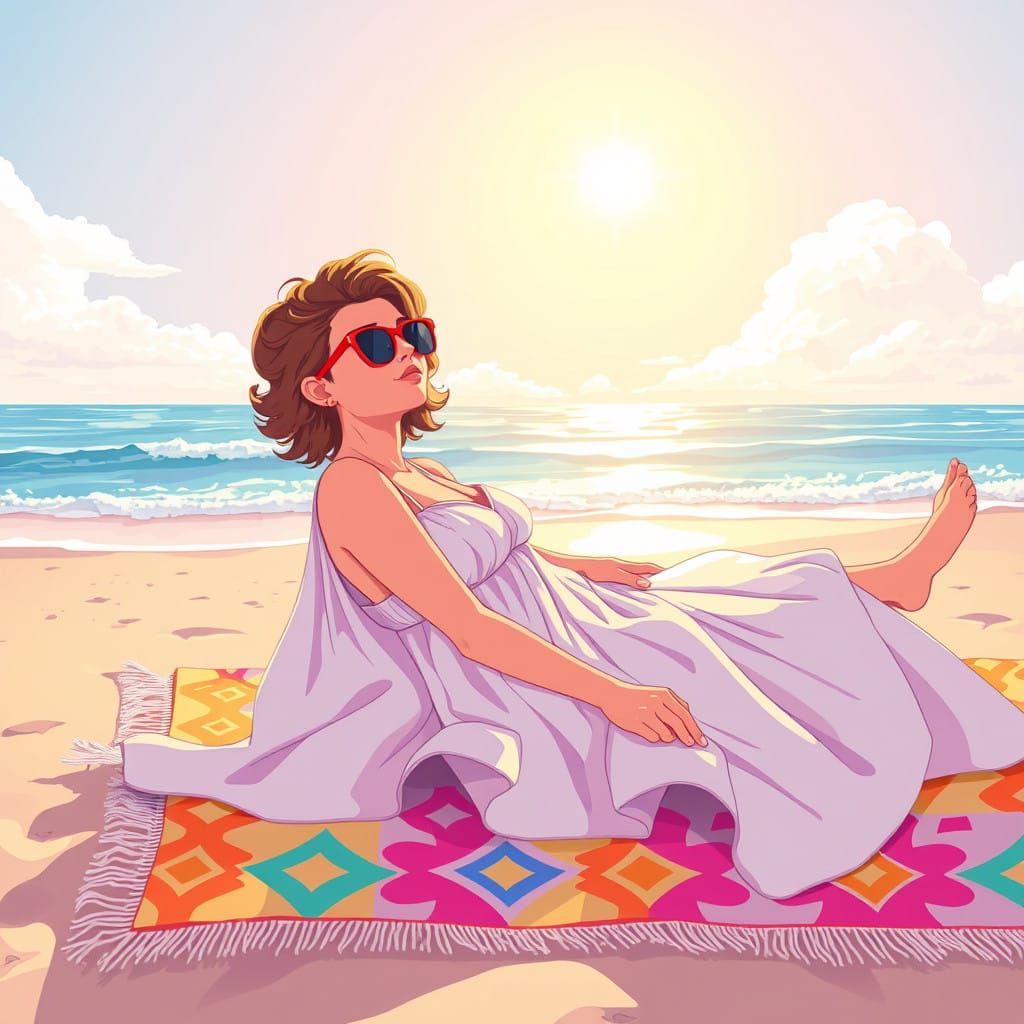 Vibrant Beach Scene in Whimsical Digital Art