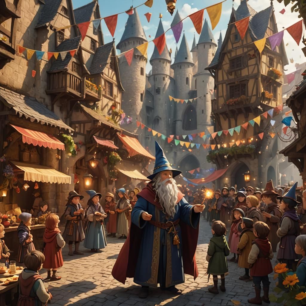 Wizard's Tale: Anime-Style Medieval Festival Scene