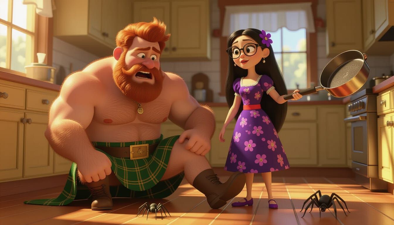 Agonized Man in Kilt: Pixar-Style 3D Art