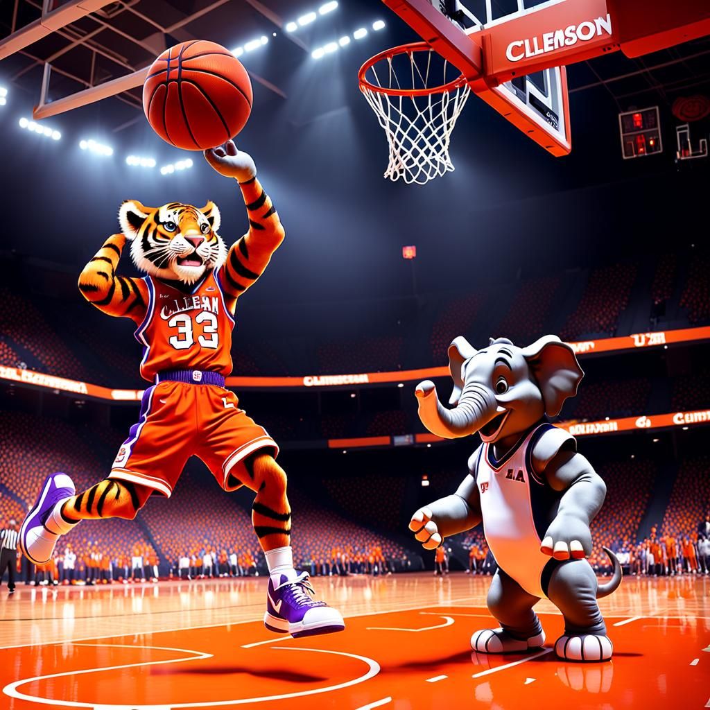 Clemson Tiger Dunks on Alabama Elephant in 3D