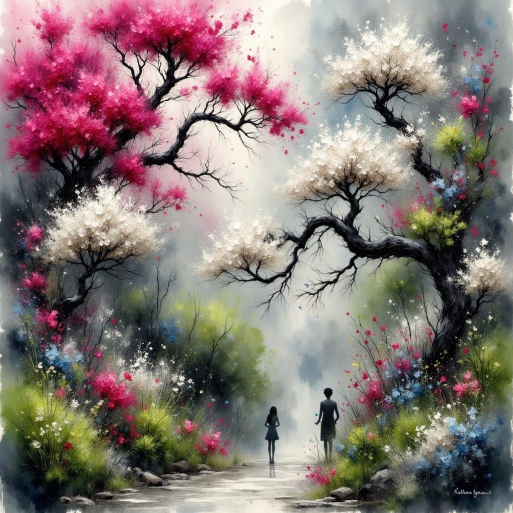 Bougainvillea Bonsai Dreamscape in Impressionist Style