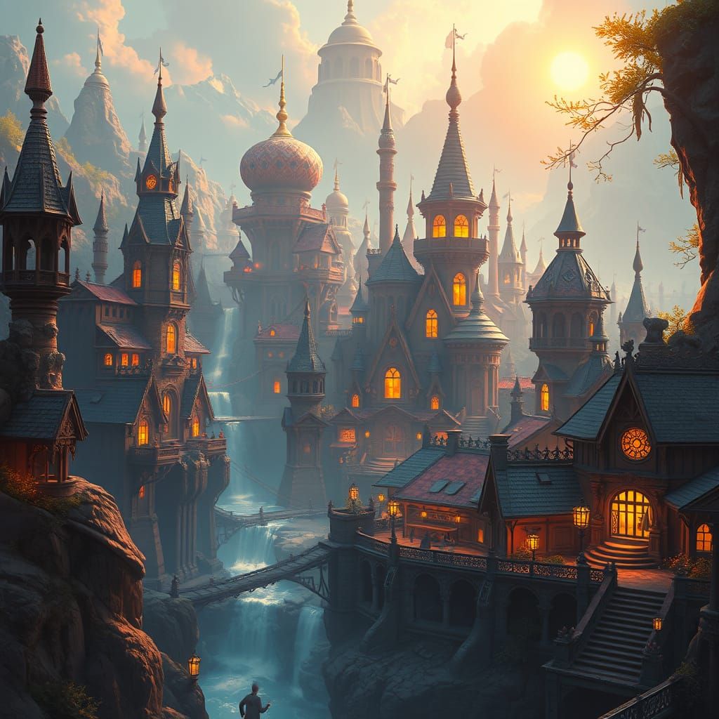 Mystical City Architecture in Dreamlike Digital Art