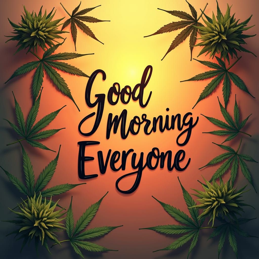 Good Morning Fantasy: Gold, Pink, and Marijuana Leaves
