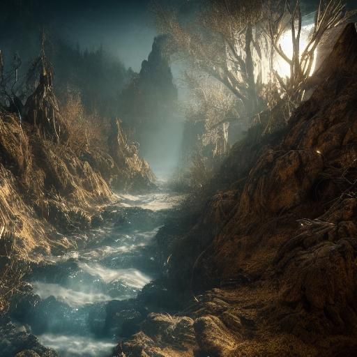 Ethereal Figures Reach Across Desolate Landscape: 3D Render