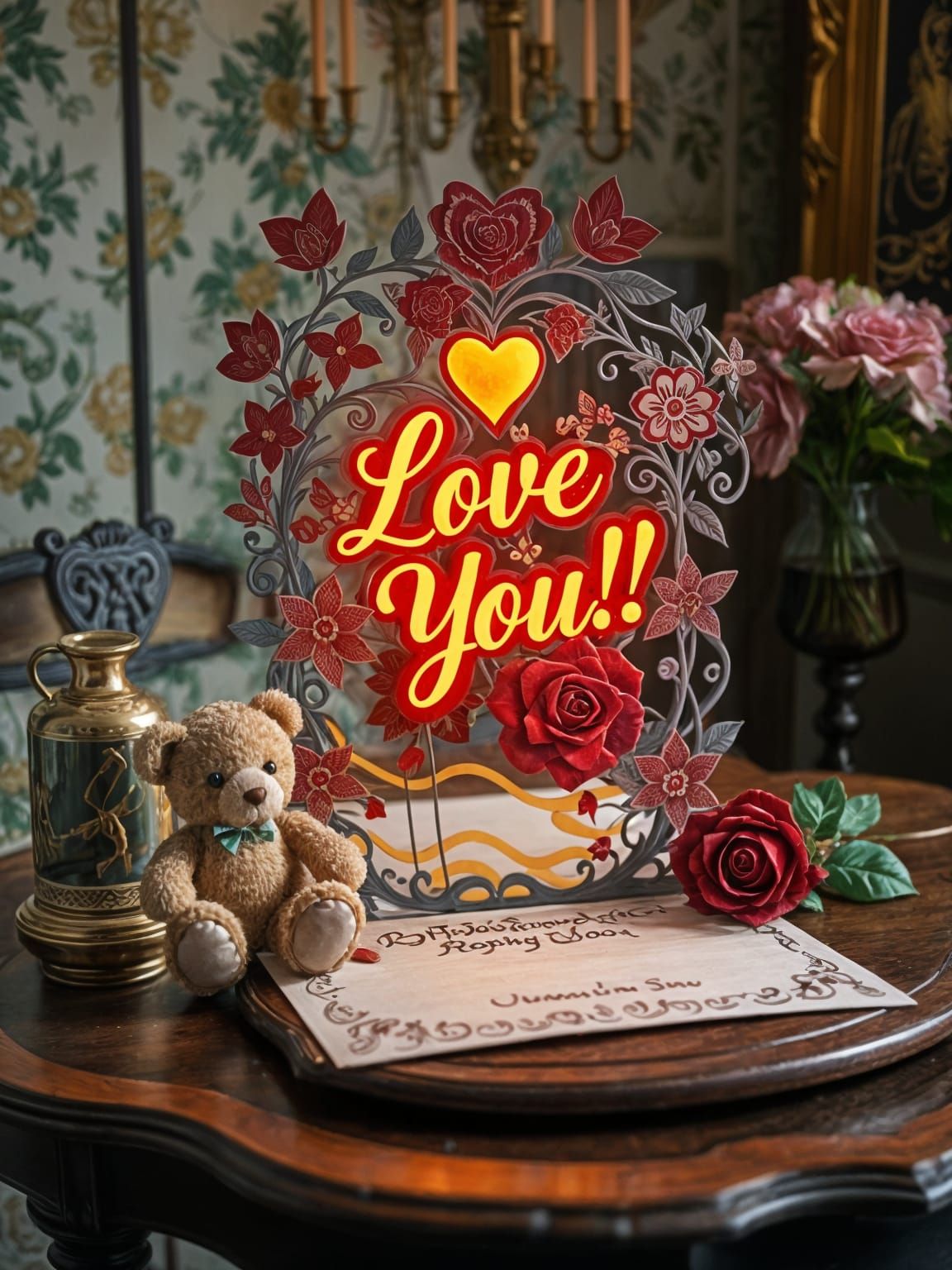 Romantic Valentine's Day Papercut Scene in Whimsical Style