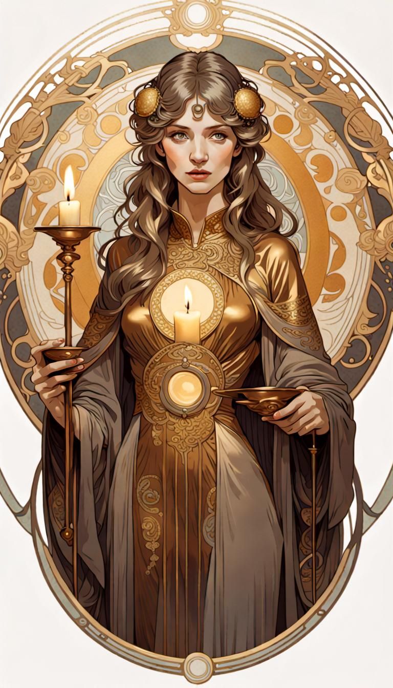 Art Nouveau Maiden in Bronze Robe Portrait