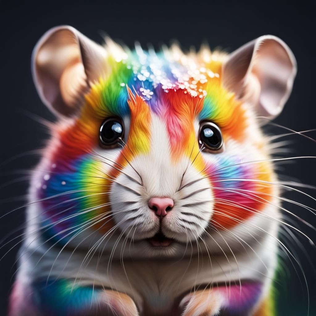 Rainbow Hamster in Hyperrealistic Splash Art