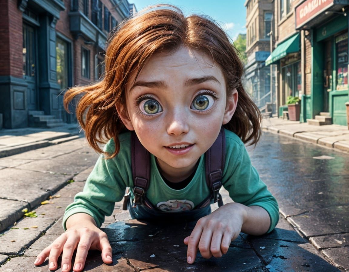 Whimsical Closeup of Curious Red-Haired Girl and Iridescent ...