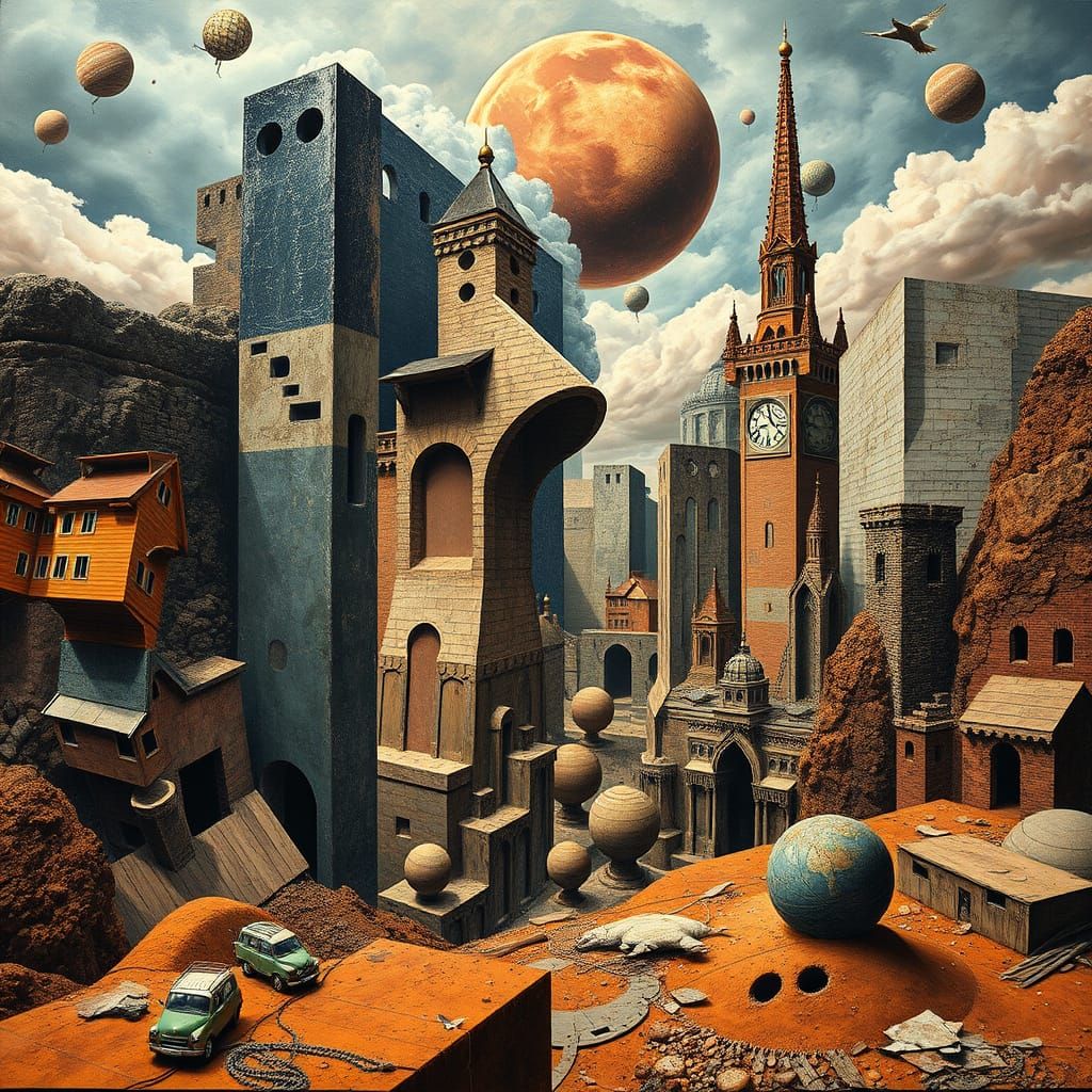 Surrealist Dreamscape of Juxtaposed Reality