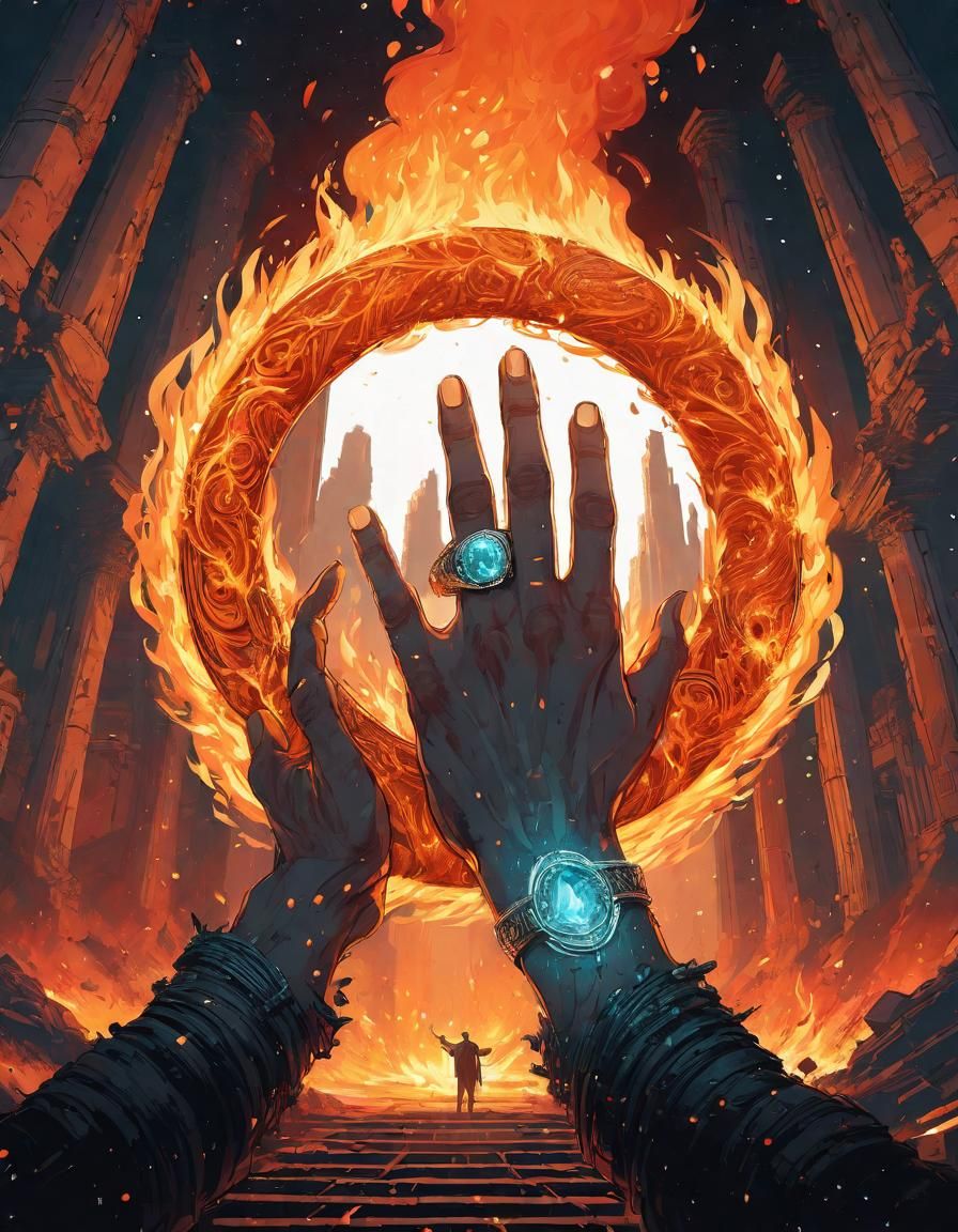 Fiery Ring Grab in 16-bit Pixel Art