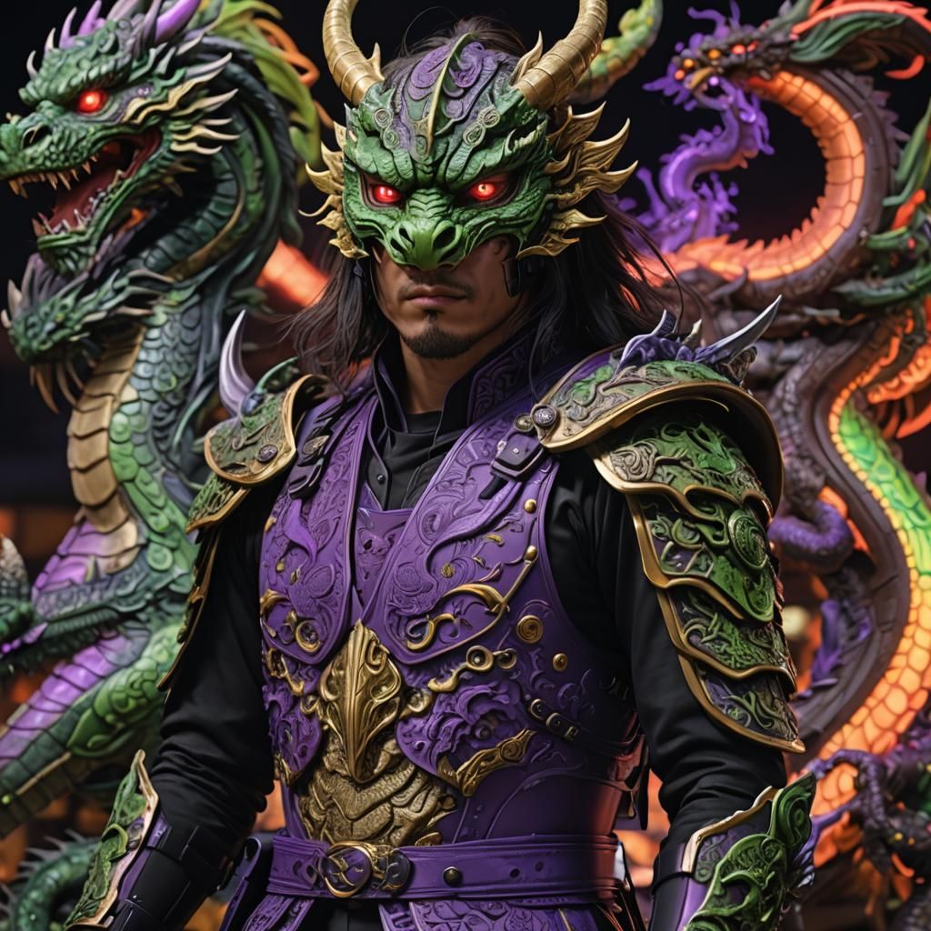 Neon Samurai in Cyberpunk Alleyway